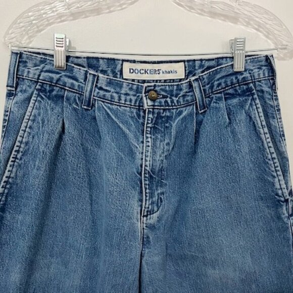 Vintage Dockers Khakis Classic Denim Blue Jeans Pleated Men's Size 31 - Picture 2 of 6